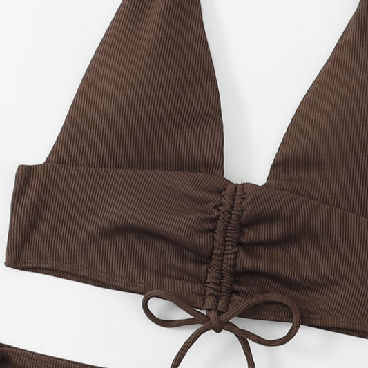 Stylish European And American-style Ribbed Two-piece Bikini For Women