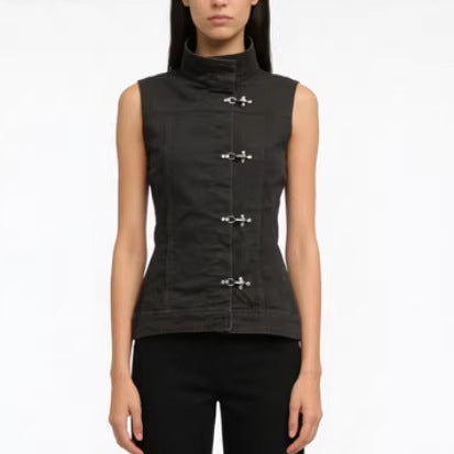 New Chinese-style Retro Single-Breasted Stand Collar Sleeveless Womens Vest Top