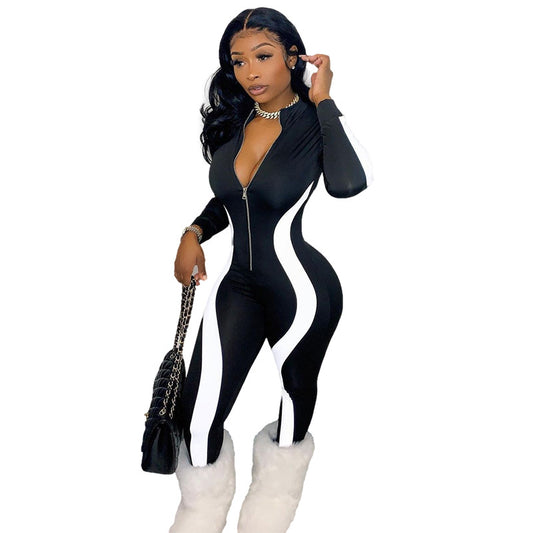 Women's Printed Colorblock Irregular Stripes Casual Jumpsuit