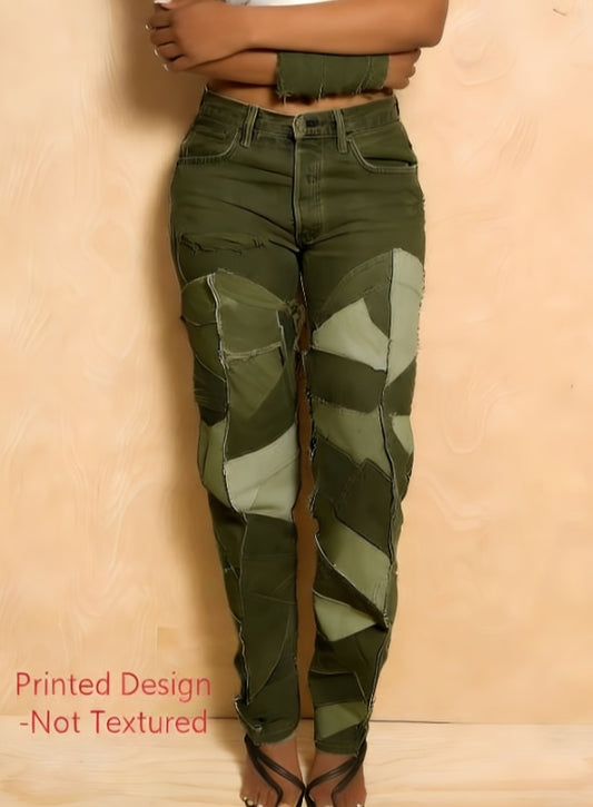 Retro Deconstructed Style Denim-inspired Leggings