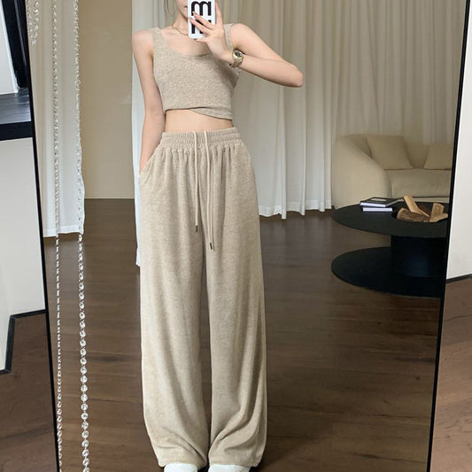 Fashionable Knit Set Featuring A Tank Top And Wide-leg Pants