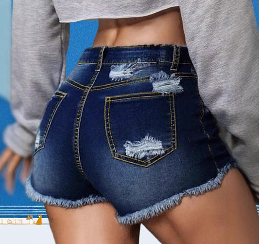 Womens Mid-Waist Slim-Fit Ripped Shorts