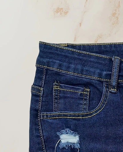 Womens Denim Cropped Ripped Pants