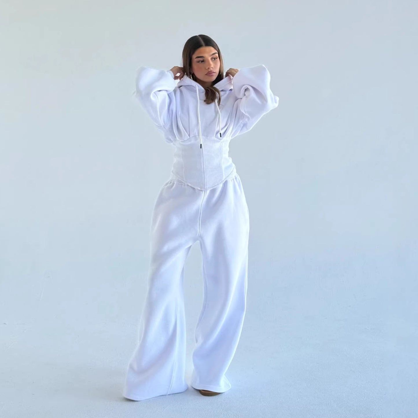 Womens Slim-fit Waist-cinching Hoodie And Drawstring Pants Two-piece Set