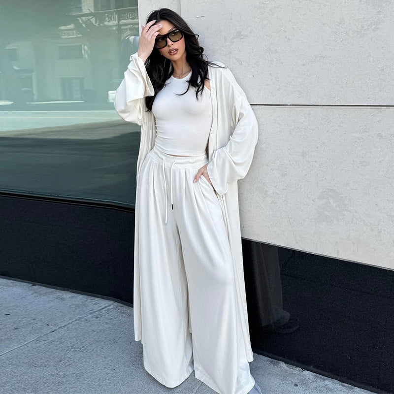 Outerwear Suspender Top And Wide-leg Pants Three-piece Set