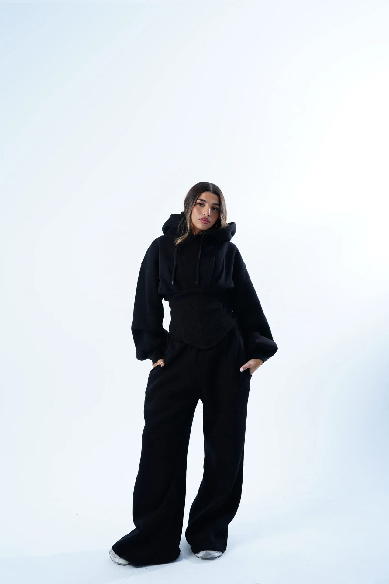 Womens Slim-fit Waist-cinching Hoodie And Drawstring Pants Two-piece Set
