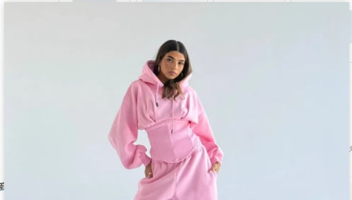 Womens Slim-fit Waist-cinching Hoodie And Drawstring Pants Two-piece Set