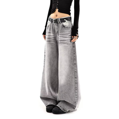 Embroidered High Waist Wide Leg Denim Jeans For Women Vintage Straight Leg Pants