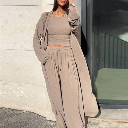 Outerwear Suspender Top And Wide-leg Pants Three-piece Set