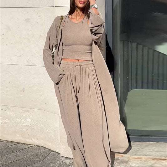 Outerwear Suspender Top And Wide-leg Pants Three-piece Set