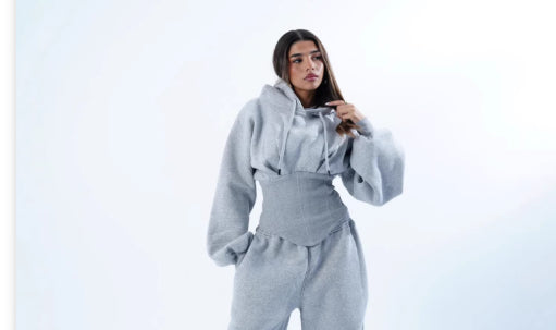 Womens Slim-fit Waist-cinching Hoodie And Drawstring Pants Two-piece Set