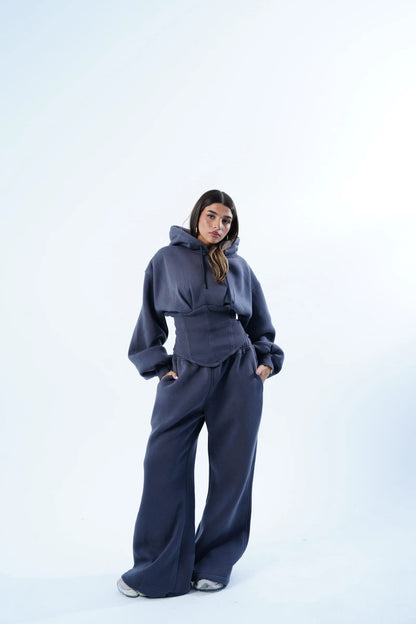 Womens Slim-fit Waist-cinching Hoodie And Drawstring Pants Two-piece Set