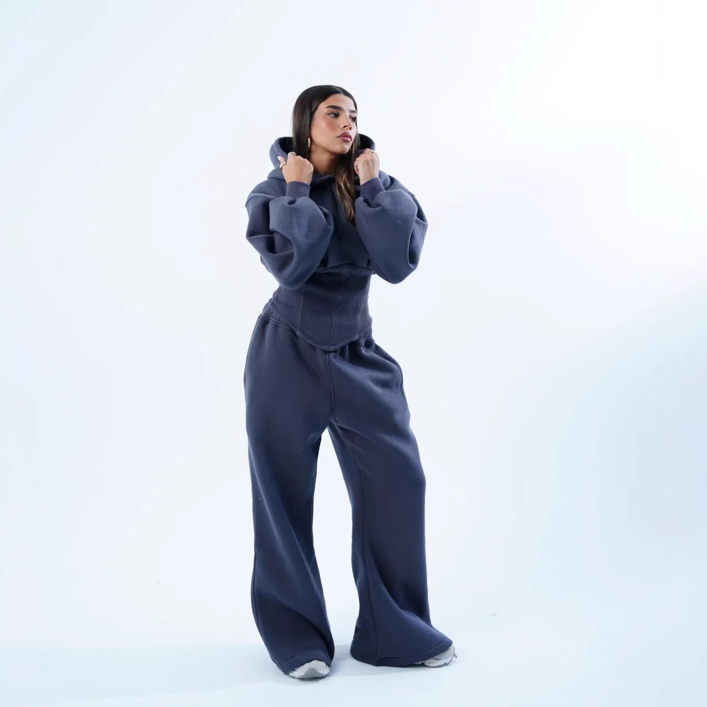 Womens Slim-fit Waist-cinching Hoodie And Drawstring Pants Two-piece Set