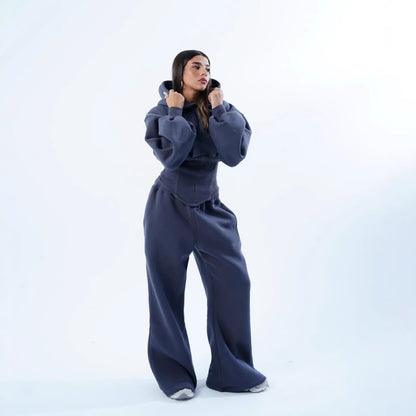 Womens Slim-fit Waist-cinching Hoodie And Drawstring Pants Two-piece Set