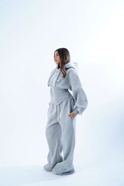 Womens Slim-fit Waist-cinching Hoodie And Drawstring Pants Two-piece Set