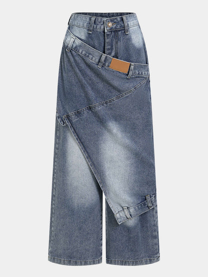 Deconstructed Layered Washed Denim Jeans