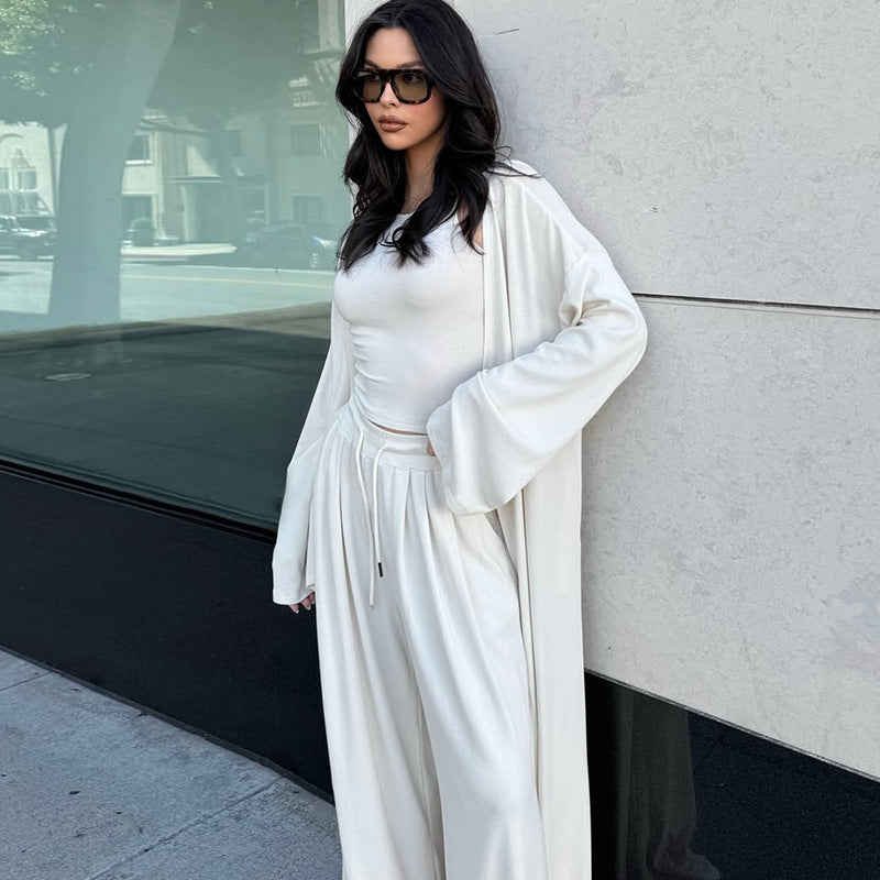 Outerwear Suspender Top And Wide-leg Pants Three-piece Set