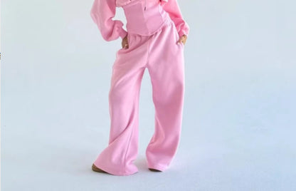 Womens Slim-fit Waist-cinching Hoodie And Drawstring Pants Two-piece Set