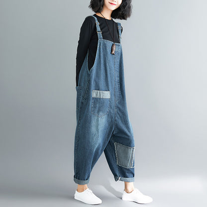 Casual Literary Women's Plus Size Denim Overalls