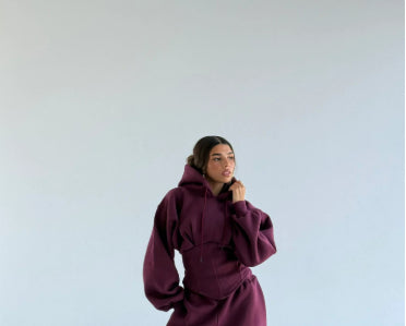 Womens Slim-fit Waist-cinching Hoodie And Drawstring Pants Two-piece Set