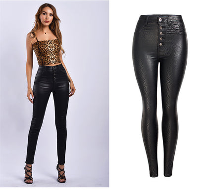 Black Pu High Waist Velvet Padded Faux Leather Pants