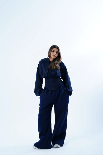 Womens Slim-fit Waist-cinching Hoodie And Drawstring Pants Two-piece Set