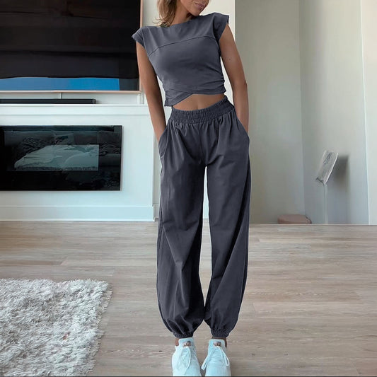 Just Arrived Short Sleeve Two Piece Pant Set