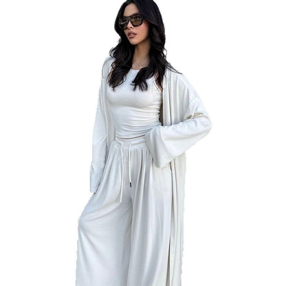 Outerwear Suspender Top And Wide-leg Pants Three-piece Set