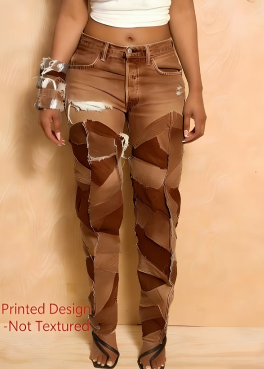 Retro Deconstructed Style Denim-inspired Leggings