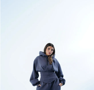 Womens Slim-fit Waist-cinching Hoodie And Drawstring Pants Two-piece Set