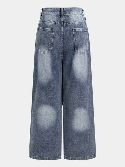 Deconstructed Layered Washed Denim Jeans