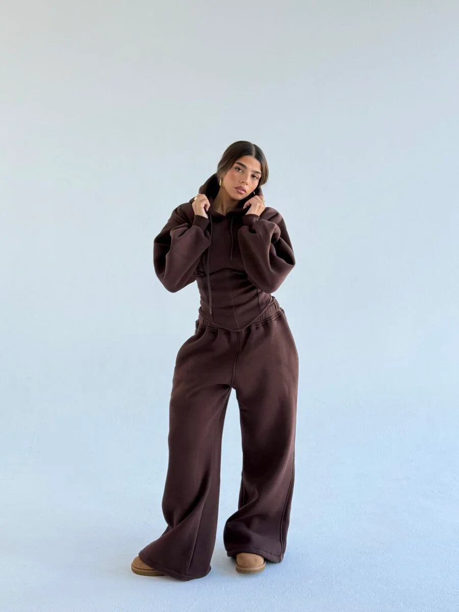 Womens Slim-fit Waist-cinching Hoodie And Drawstring Pants Two-piece Set