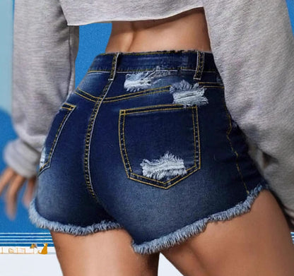 Womens Mid-Waist Slim-Fit Ripped Shorts
