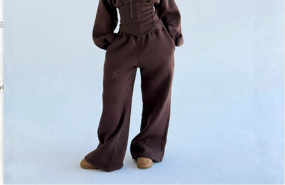 Womens Slim-fit Waist-cinching Hoodie And Drawstring Pants Two-piece Set