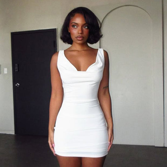 Summer Slim It Chain Strap Open Back Off Shoulder Sleeveless Dress